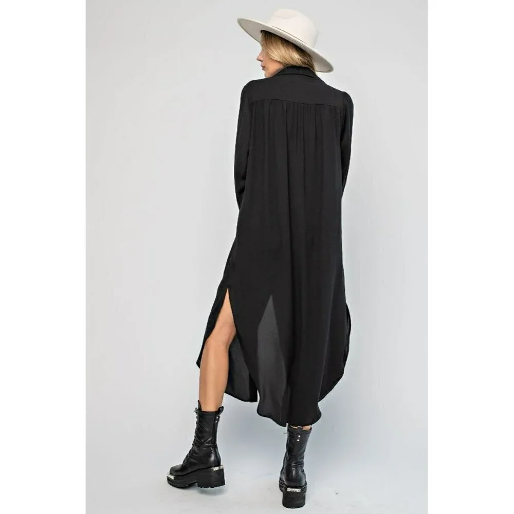 Found My Forever Button Down Wool Dobby Dress in Black